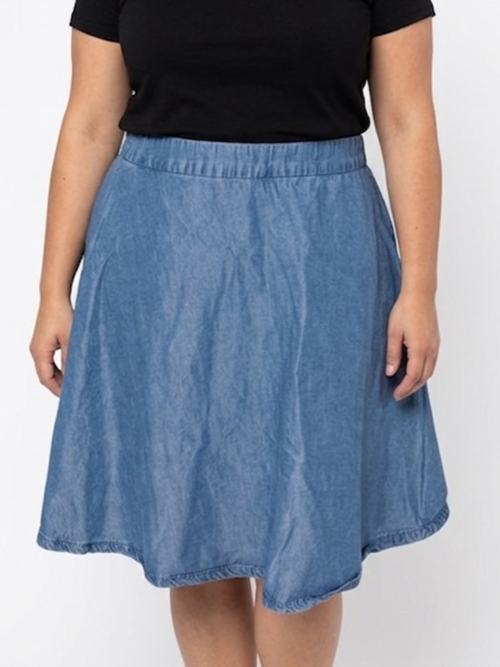 DC JEANS Lightweight Denim Skirt Built In Shorts Plus Stretchy Knee Length 1X